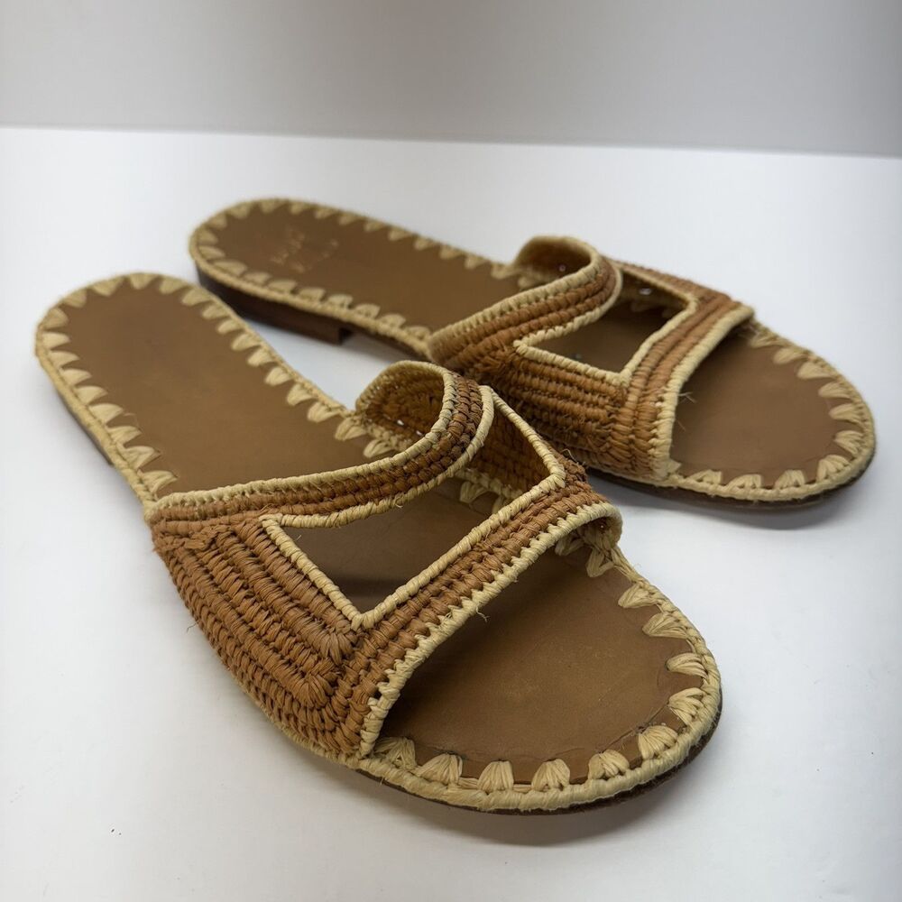 Carrie Forbes Vero‎ Cuoio Raffia Women's Flat Slide Sandals Sz 38
